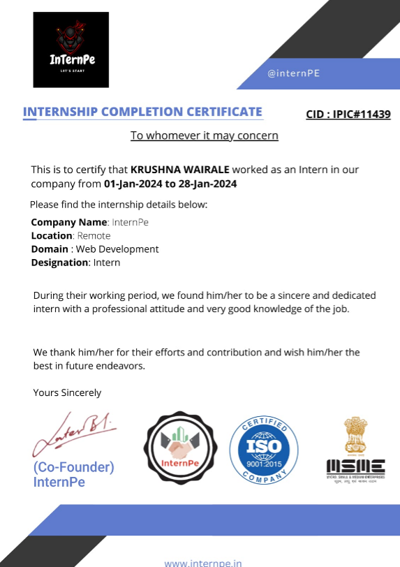 Web Dev Internship